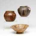Three precolumbian style vessels two jars and one bowl bowl 7 12 dia