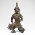 Tahi bronze figure guardian with fierce expression brandishing a sword 20 12