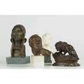 Classical sculpture four works of art three busts and one lion after bayre two bronze one plaster and one carved white stone shortest 6 tallest 10