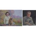 American school mid20th century two works of art untitled woman with a spaniel oil on canvas framed signed macloud 28 x 36 untitled portrait oil on canvas framed signed schorbrunn