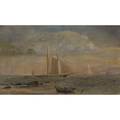 19th20th c painting untitled seascape with sailboats oil on canvas mounted on board framed 13 x 22 sight 16 x 25 12 frame