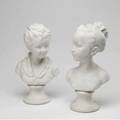 Tharaud  limoges parian busts of a young girl and a young boy in the neoclassical style each marked ctharaud limoges france taller 15 12