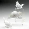 Lalique three figures hedgehog and two sparrows all marked tallest 3 34