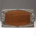 W m f jugendstil pewter and wood serving tray with pierced handles on ball feet hallmarks b io ox wmf 10 34 x 20