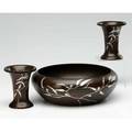 Heintz sterlingonbronze bowl and two bud vases with silver leaf decoration all marked vases 4