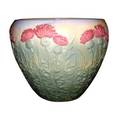 Weller massive etna jardiniere decorated with pink flowers on tall leafy stems very rare in this size four chips to rim faint spiderlines to body impressed mark 13 14 x 15 14