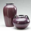 Fulper two vases covered in wistaria matt glaze both marked taller 12 14
