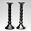 Fulper pair of tall twisted candlesticks covered in mirrored black glaze ink racetrack marks height 11 14
