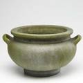 Roseville antique matt green massive jardiniere lines to base unmarked 10 12 x 19