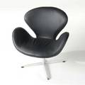 Arne jacobsen swan chair upholstered in black vinyl on steel base 32 x 29 x 24