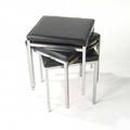 Sotka oy finland three stools with black vinyl cushions on polished steel bases each 17 x 16 sq