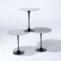 Eero saarinen  knoll three side tables on black pedestal bases with gray marble tops 20 12 x 20 dia