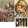 20th c art four works of art by unknown artists untitled linocut in colors framed signed illegibly and numbered 2140 untitled oil on canvas framed signed j ash  untitled madonna and