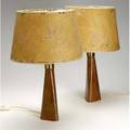 Carl aubock attr pair of brass and leather desk lamps fitted with original handmade paper shades with leaf inclusions 1930s 21 x 4 x 3 12