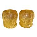 Schneider attr pair of yellow art deco glass vases with abstract elephants in sculptural relief 9 x 8 dia