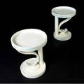Walter von nessen attr pair of white enameled wood side tables with blue trim ca 1934 19 34 x 16 dia