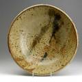 Toshiko takaezu large stoneware centerpiece bowl covered in olivegray over brown glazes along with flaring bowl covered in blue speckled glaze largest 4 14 x 14 12