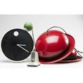 Nathan george horwitt  howard miller etc museum wall clock ca 1970 pair of red metal bowler hat pendant lamps and panasonic solid state table lamp clock labeled howard miller museum wall clock