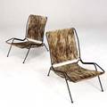Modern pair of wroughtiron lounge chairs with pony skin seat and back 29 12 x 20 x 29