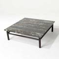 Robsjohngibbings coffee table with marble top on dark stained wooden base 12 14 x 39
