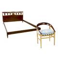 George tanier  schmeig and kotzian lowback chair in beech and walnut with powder blue velvet seat cushion along with schmeig  kotzian bed frame branded mark chair 29 x 20 14 x 21 14 bed