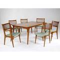 Drexel walnut dining table with three 12 leaves and six chairs all marked drexel table 29 12 x 62 x 40 armchairs 35 12 x 24 x 22 12