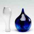 Tapio wirkkala ribbed vase in clear glass together with a robert barber cobalt glass paperweight vase etched tapio wirkkala vase 6 12