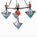 D young lucite and iron fourlight chandelier with gilt leafform finials 1993 signed d young 93 46 x 37