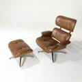 Style of eames lounge chair and ottoman in teak bentwood with brown leather cushions chair 37 x 31 x 28 12