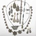 Georgian or victorian cut steel jewelry nineteen pieces graduated floral cluster link necklace 17 link bracelet 7 butterfly pin pendantnecklace assembled bracelet 8 two part clasp five p