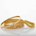 Three high carat gold bracelets 20th c two concentric bangles with bright cut decoration 13 mm marked 21k and 51 mm marked 18k interior dimensions 2 12 x 2 58 chinese 22k gold link bra