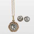 Antique cut diamond pendant necklace and earrings rose cut diamond pendant approx 95 ct in foilbacked 14k yg mount on 18 chain stamped 583 omc diamond earrings in steep silver topped pro