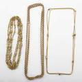 Three victorian yellow gold neck chains fancy 18k oval link chain with french hallmarks 66 14k rolo chain 35 18k thin wheat chain with seven cube stations 36 ca 1890 350 dwt property fro