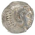 Ancient macedon tetradrachm coin early posthumous issue alexander iii 336323 bc obverse heracles reverse zeus seated ngc ch au strike 45 surface 35