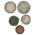 Foreign coin group five including 1906 marino 2 lire 16th c scudo bronze crusader coin etc largest diameter 2976 mm