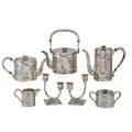 Asahi shoten and other japanese bamboo 999 silver seven pieces asahi shoten five piece bamboo coffee and tea service consisting of swing handled hot water pot fixed handle teapot coffee pot cov