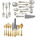 Tiffany richelieu partial gilt sterling flatware seven piece gilt service for twelve 12 hh knives 10 14 12 forks 7 12 12 cakesalad forks 12 hors doeuvres forks 12 oval soup