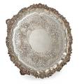 William iv sterling salver fine and ornate example of the rococo style cast shell and floral border and feet the center raised with broad foliate and fruited wreath on stippled ground john edmund