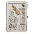 15 artel jeweled 84 silver cigarette case moscow slavic warrior repousse applied gold cyrillic monogram gold mounted sapphire cabochon aquamarine garnet thumbpress signature facsimiles engraved