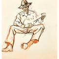 Dox thrash american 18931965 untitled man with banjo watercolor and ink on paper 9 34 x 9 18 irregular provenance private collection new jersey note accompanied by original rec