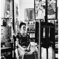 Fritz henle german 19091993 the three frida kahlos  portrait of frida in studio with las dos fridas painting closeup coyoacan mexico df 1943 gelatin silver print printed 1991 sig