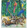 Malcolm morley british b 1931 parrots 1981 lithograph in colors framed signed and numbered 455 41 12 x 38 14 sight provenance private collection new york