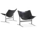Clement meadmore 1929  2005 pair of sling chairs no 248 australia 1960s chromed steel saddle leather unmarked 28 x 28 12 x 27