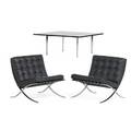 Ludwig mies van der rohe 1886  1969 knoll international pair of barcelona chairs and table new york 1980s stainless steel leather glass upholstery labels frames stamped kp and kk chairs