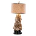 Carole stupell table lamp usa 1940s quartz crystal lacquered wood brass two sockets linen shade unmarked overall 35 x 16 base only 22 12