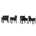 Mario bellini b 1935 cassina four cab lounge chairs italy 1980s stitched leather embossed marks 31 x 26 12 x 22