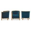 Pierre counot blandin three lounge chairs france ca 1990 beech mohair upholstery labels 27 12 x 27 x 25