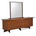 George nakashima 1905  1990 widdicomb origins cabinet with mirror grand rapids mi 1950s walnut brass mirror branded remnants of upholstery label dresser 32 x 105 12 x 21 34