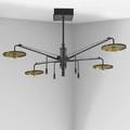 Luminaire large fourarm chandelier new york 1990s patinated brass stainless steel turned wood and leather handles luminaire label 49 x 113