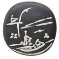 Pablo picasso 1881  1973 madoura glazed earthenware plate edition of 450 beach plate scene de plage france 1956 stamped madoura plein feu empreinte originale de picasso 10 sq publica